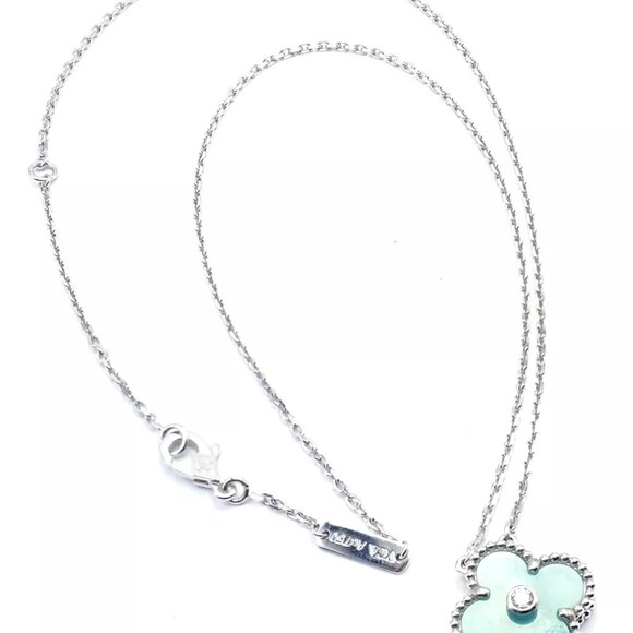 Van Cleef &Arpels Celadon Sèvres Porcelain Diamond 18k Vintage Alhambra Necklace - Picture 5 of 13